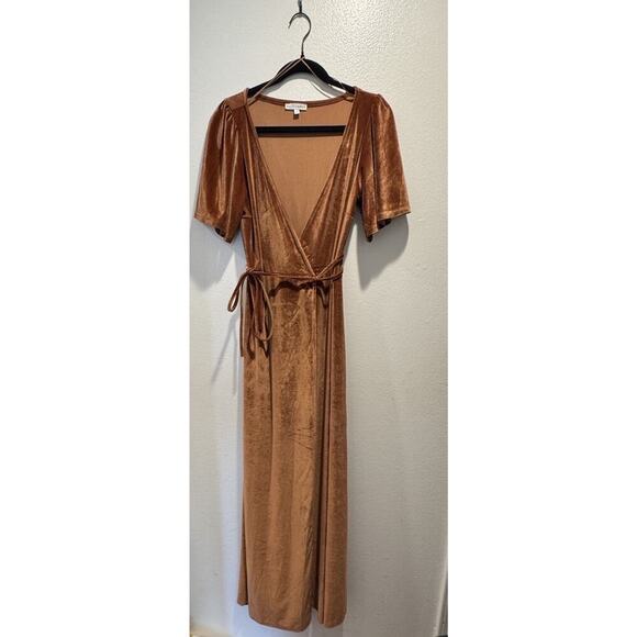 Baltic Born Size Small Katelyn Maxi Wrap Dress Crushed Velvet Burnt Orange Boho - Picture 1 of 12